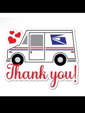 Thank You Mail Carrier Sticker - Red & White Delivery Truck Design